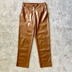 Elie by Elie Tahari Vicuna Cognac Brown Faux Leather Pants Women Size 6 Fall